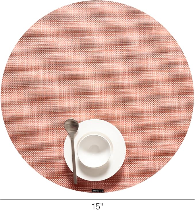Chilewich Mini Basketweave Placemats in Clay - Set of 4 - Easy Care Woven Tabletop Textiles - Indoor/Outdoor - 15" Round