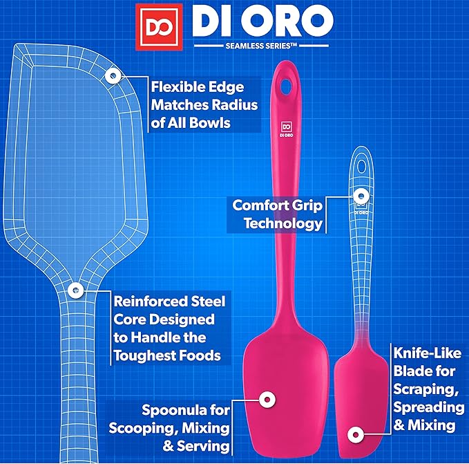 DI ORO Silicone Spatula Set - Rubber Kitchen Spatulas for Baking, Cooking, & Mixing - 600째F Heat-Resistant & BPA Free Silicone Scraper Spatulas for Nonstick Cookware - Dishwasher Safe (3pc, Magenta)