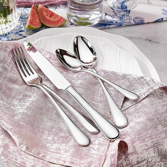 KEAWELL Premium Verona 65-Piece Silverware Set for 12 ??Heavy Duty 18/10 Stainless Steel, Brilliant Mirror Finish, Smooth Edges, Dishwasher Safe (65, Silver)