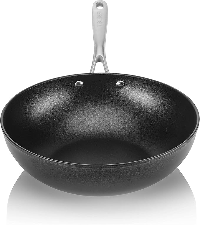 TECHEF - Onyx Collection, 12" Nonstick Flat Bottom Wok/Stir-Fry Pan with Glass Lid, PFOA Free, Dishwasher and Oven Safe, Made in Korea