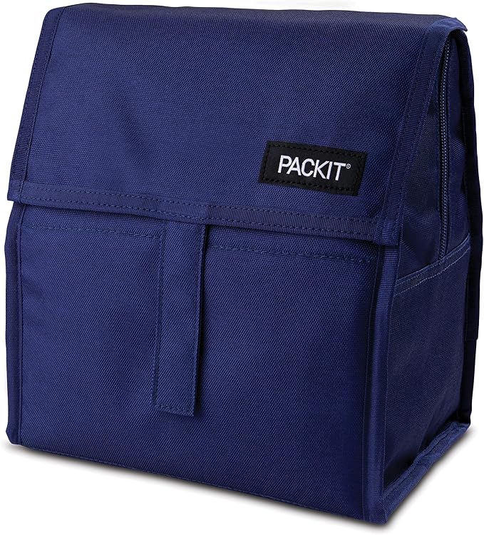 PackIt짰 Freezable Lunch Bag, True Blue, Built with ECOFREEZE짰 Technology, Foldable, Reusable, Zip and Closure with Buckle Handle, Designed for Work Lunches and Fresh Lunch On the Go