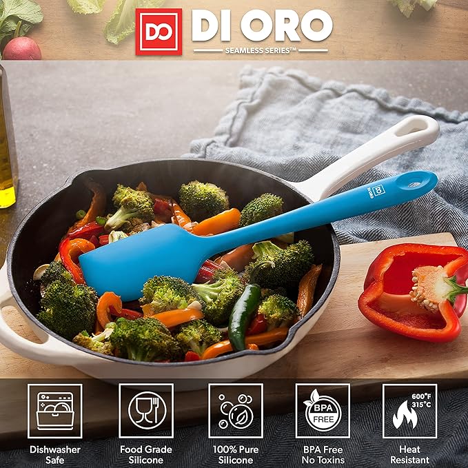 DI ORO Silicone Spatula - 600째F Heat-Resistant Rubber Kitchen Spatula for Baking, Scraping, & Mixing - BPA Free Nonstick Cookware Safe Flexible Utensil for Cooking - Seamless & Dishwasher Safe (Blue)