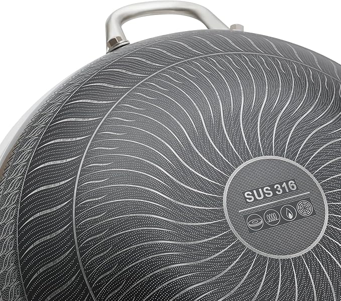 13 Inch Wok Pan with lid, Food-Grade Stainless Steel Woks & Stir-fry Pans Nonstick, Dishwasher and Oven Safe, Cooking Pan Compatible with Gas & Induction Cooker
