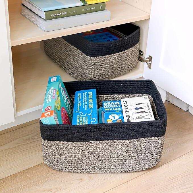 NaturalCozy Storage Baskets 16.8?쓝13?쓝7.6??Cotton Rope Woven Baskets for Organizing 3-Pack | Toy Storage Bins | Basket for Shelves, Laundry, Blanket, Clothes, Closet, Kitchen, Bathroom, Gifts