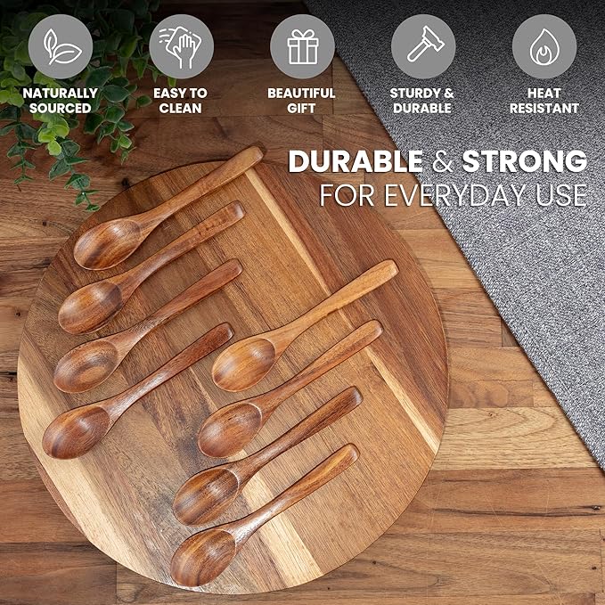 Zulay Kitchen Teak Wood Small Honey Spoons Set ??8 Piece Mini Wooden Honey Dippers, Handcrafted Natural Teak Wood, Durable, Smooth Finish & Food-Safe Design