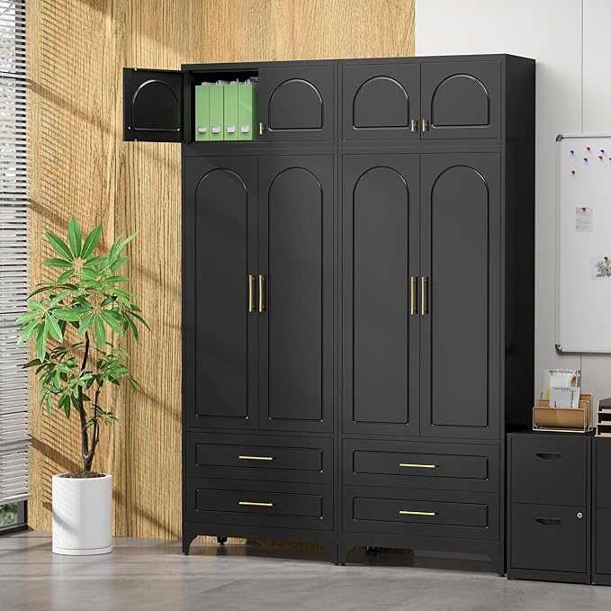 Kitchen Pantry Cabinet竊?0" Storage Cabinets with Doors and Shelves,Metal Pantry Cabinet with 2 Drawers,White Kitchen Cupboard for Livingroom,Pantry, Bathroom