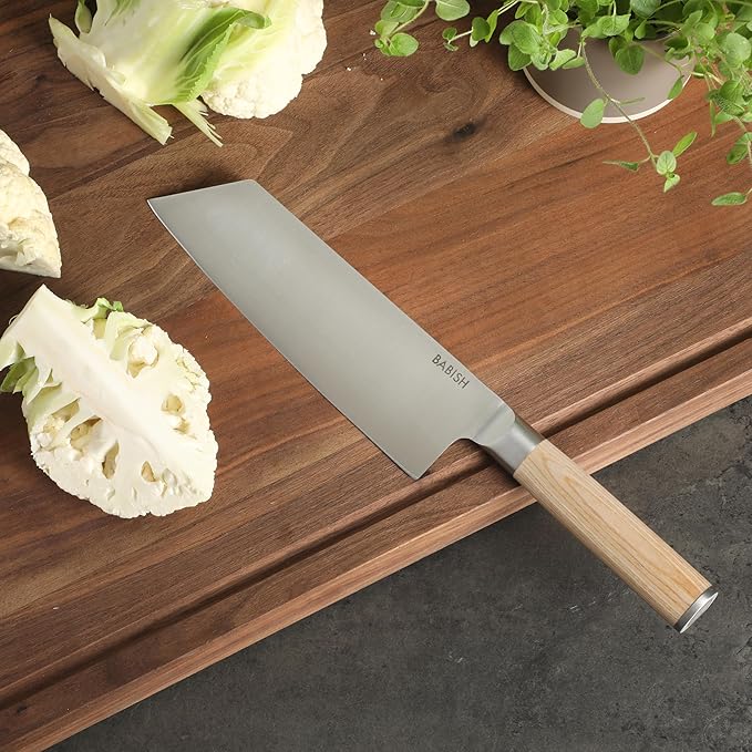 Babish 7.5-Inch Clef Knife ??High-Carbon 1.4116 German Steel Kitchen Knife with Light Pakka Wood Handle, Chef & Cleaver Hybrid for Chopping, Slicing & Prep, Full-Tang, Razor Sharp, Ergonomic Design