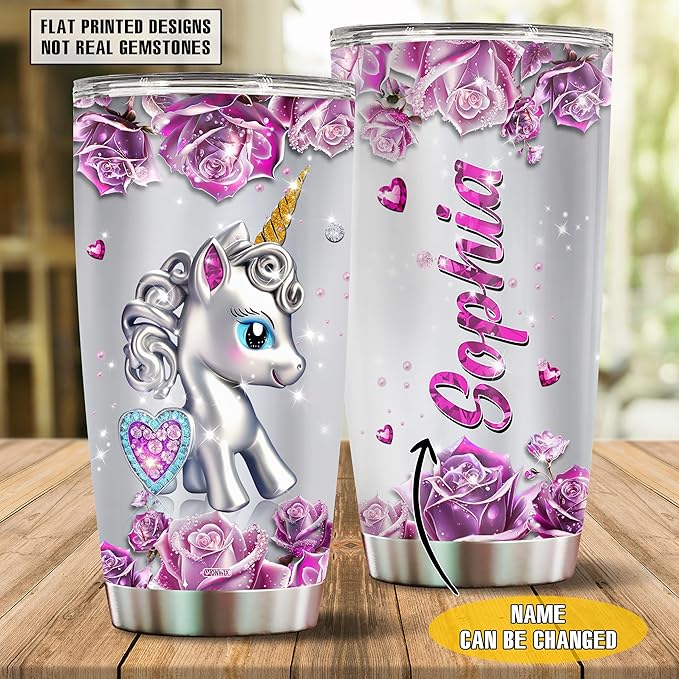 WONWIX Personalized Unicorn Gifts for Adult Women Insulated Stainless Steel Tumbler Mug Cup Water Bottle Unique Gift for Mom Wife Daughter Funny Unicorns Christmas Birthday Mother's Day Valentine
