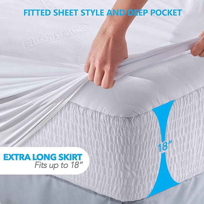 PlushDeluxe Premium Bamboo Mattress Protector ??Twin XL Size, Waterproof, & Ultra Soft Breathable Noiseless Washable Bed Mattress Cover for Comfort & Protection - White
