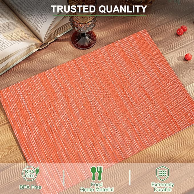 BETEAM Placemats Set of 12, Woven Vinyl Placemat for Dining Table Washable Wipeable Kitchen Place Mats Durable Indoor Outdoor Table Mats