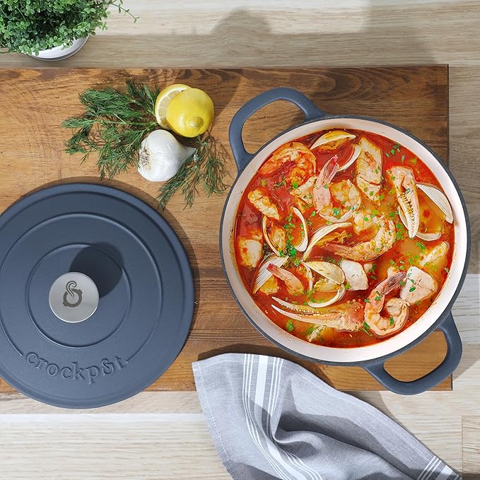 Crock-Pot Artisan 5-Quart Round European Enameled Cast Iron Dutch Oven with Lid ??Matte Navy Blue, Durable Oven Safe Cookware