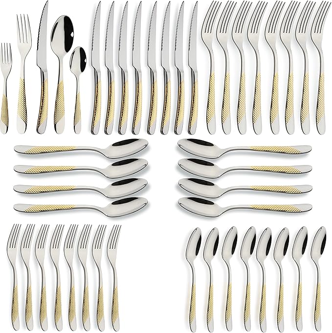 40-Piece Gold Silverware Set Stainless Steel Flatware Set Service for 8 Kitchen Cutlery Utensils Includes Knives Spoons Forks For Home Kitchen Hotel