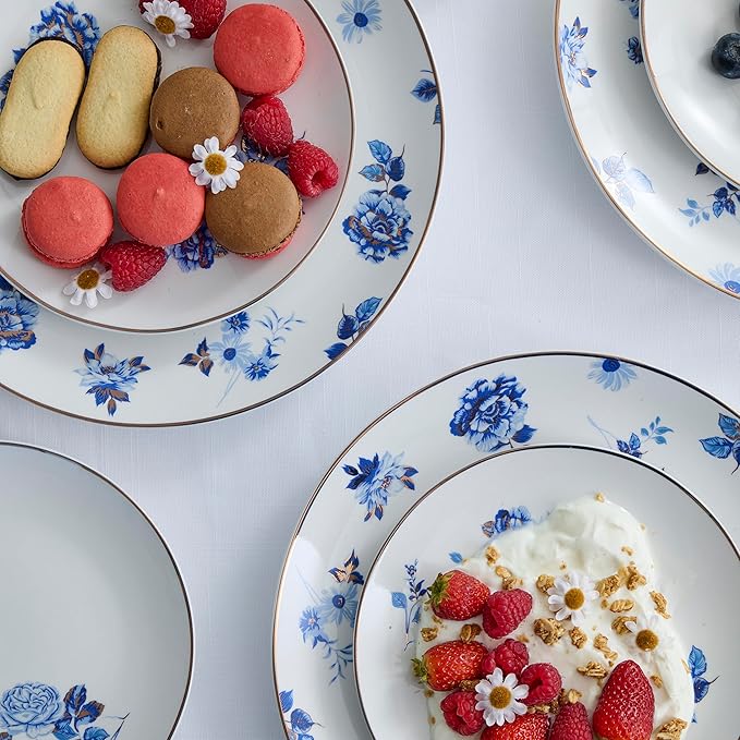 Stone Lain Viola 24-Piece Dinnerware Set Porcelain, Plates and Bowls Set, Dish Set for 8, Microwave and dishwasher Safe, Blue