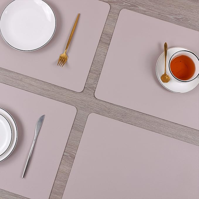 Wipeable Placemats Leather Table Mats Waterproof Heat-Resistant Easy to Clean for Dining Table Set Kitchen Table (4, Taupe)