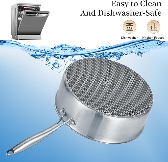 LOLYKITCH 7 Quarts Hybrid Non Stick Tri-Ply Stainless Steel Saut챕 Pan with Lid,12 Inch Deep Frying Pan,Large Skillet,Induction Cooking Pan, Oven Safe and Detachable Handle.