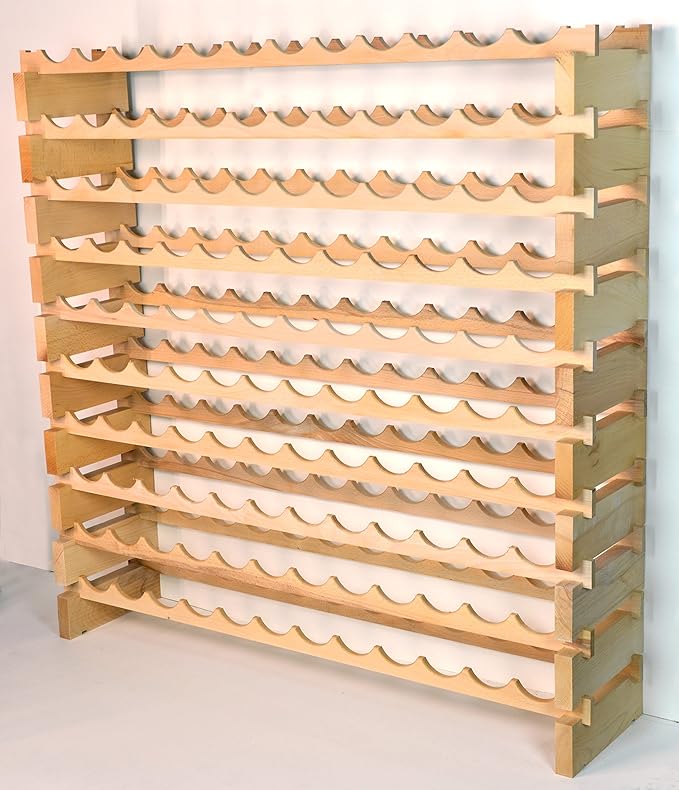 Modular Wine Rack Beechwood 48-144 Bottle Capacity 12 Bottles Across up to 12 Rows Newest Improved Model (120 Bottles - 10 Rows)