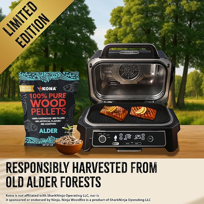Kona Alder Wood Pellets ??Limited Edition for Ninja Woodfire Grill, Outdoor Oven & Smoker ??2lb Resealable Bag