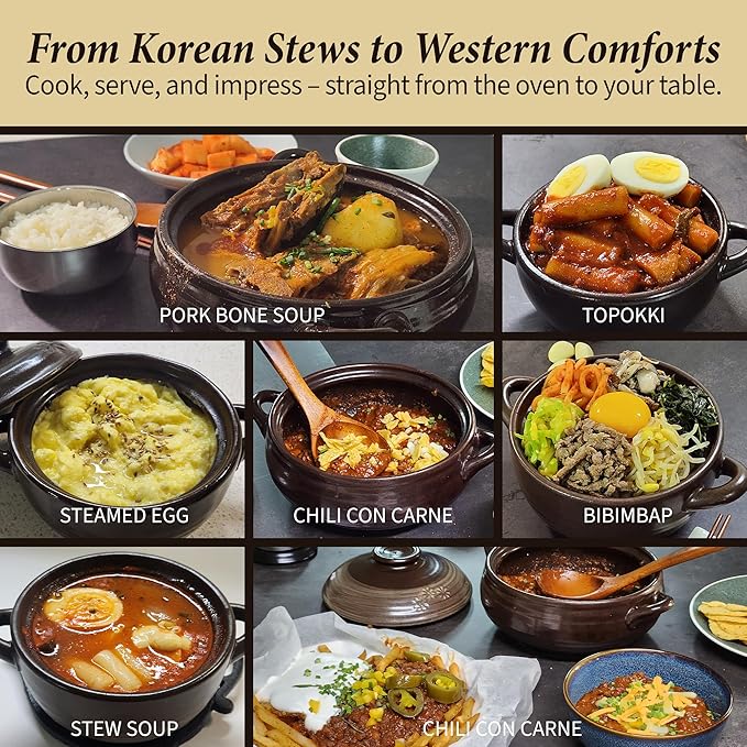??4-Pack Korean Clay Pots (17oz / 500ml) with Lids & Handles ??Ttukbaegi Stone Bowls for Cooking Bibimbap, Donabe Style Korean Clay Cookware ??Oven & Stovetop Safe