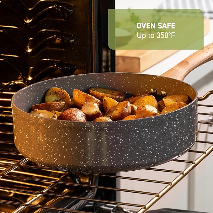 T-fal Revive Ceramic Cookware Sets, Pots and Pans Set Nonstick, (12 pieces), Ceramic Non stick Coated, Frying Pan, Oven Safe Up To 350째F, Grey Granite