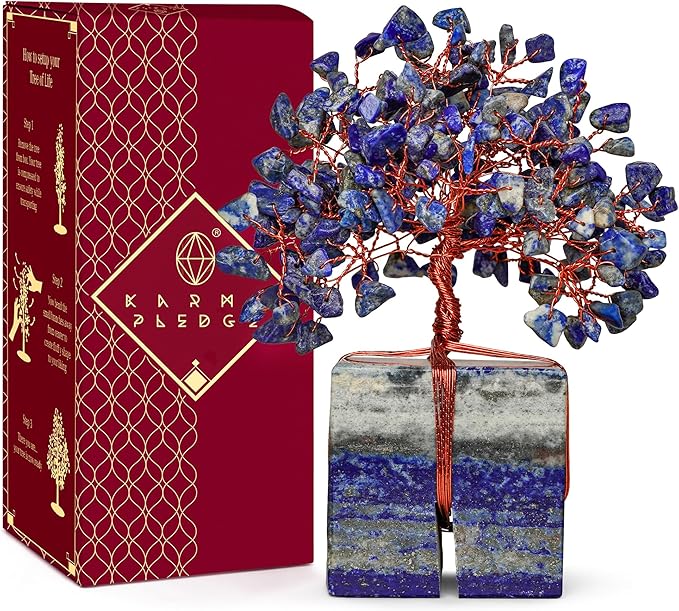 Crystal Tree for Birthday Gifts for Women, Handmade Raw Crystal Base Lapis Lazuli Chakra Healing Crystal Tree of Life for Positive Energy, Money, Good Luck, Christmas D챕cor, Home and Office Decor