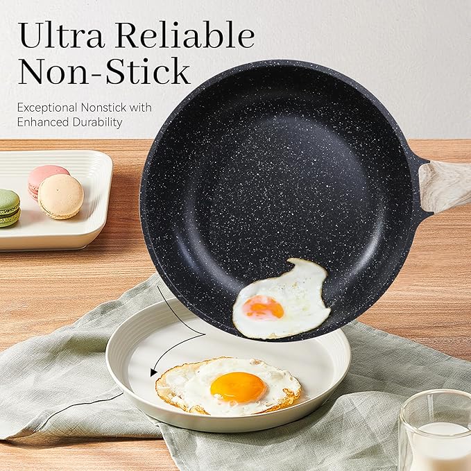 Pots and Pans Set Non Stick, 17Pcs Kitchen Cookware Sets, Granite Stone Induction Cookware Non Stick Cooking Set w/Frying Pans, Saucepans, Saut챕 Pan (PFOA Free), Black