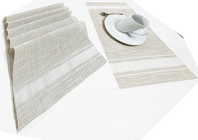 Jutemill Set of 12 PVC Vinyl Woven Place mats, Heat Insulation Stain Resistant Placemats for Dining Table Durable Cross Weave Woven Vinyl Kitchen Table Mats Placemat (White Gray)