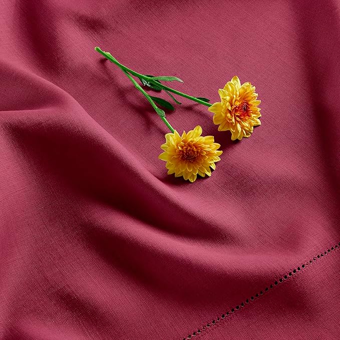 Solino Home Beet Linen Tablecloth 60 x 120 Inch - 100% Pure Linen Hemstitch Table Cloth for Rectangle Tables - Classic Hemstitch, Machine Washable Tablecloth for Valentines, Winter, Easter