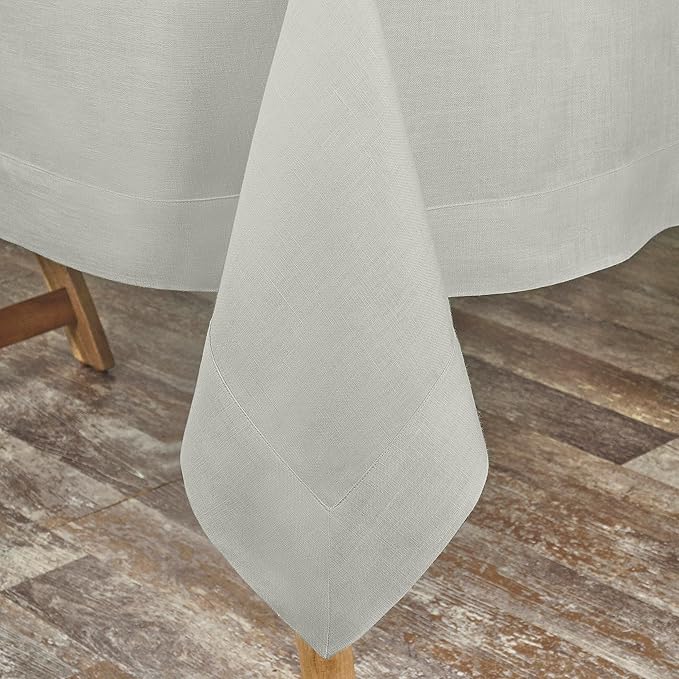 D'Moksha Homes Silver Grey Linen Tablecloth 60 x 84 Inch - 100% Pure Linen Table Cloth for Rectangle Tables - Machine Washable Cloth Tablecloth for Spring, Easter