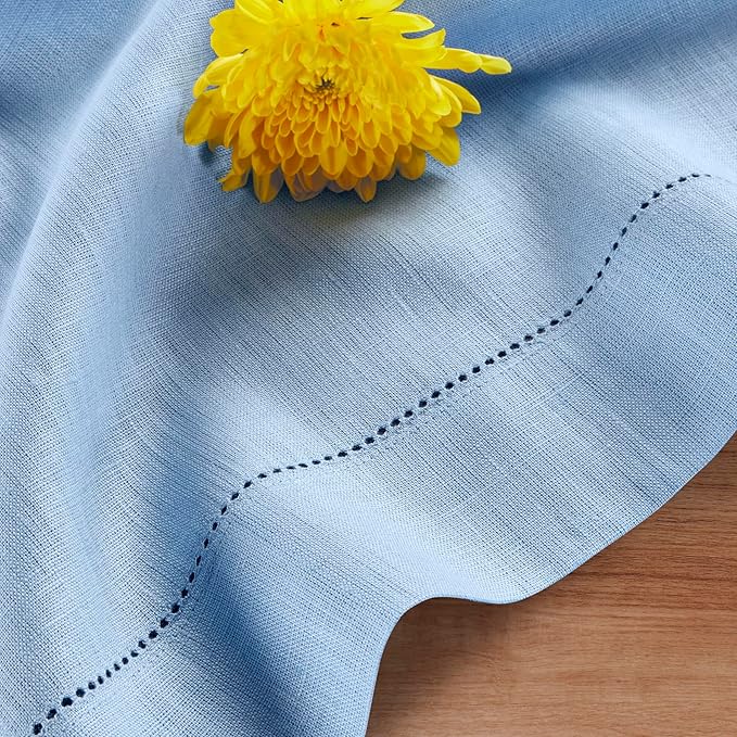 Solino Home Linen Cloth Napkins Set of 4-100% Pure Linen Cornflower Blue Dinner Napkins 20 x 20 Inch - Classic Hemstitch, Handcrafted and Machine Washable - Spring, Easter