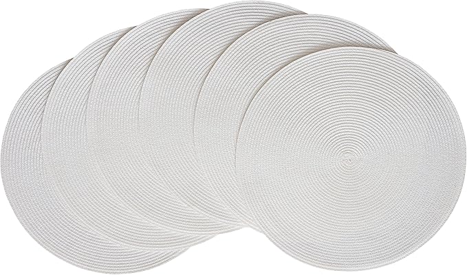 HODJOY placemat, Round Woven placemat for Indoor and Outdoor, 15", Set of 6 (White)