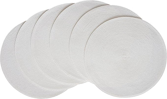 HODJOY placemat, Round Woven placemat for Indoor and Outdoor, 15", Set of 6 (White)