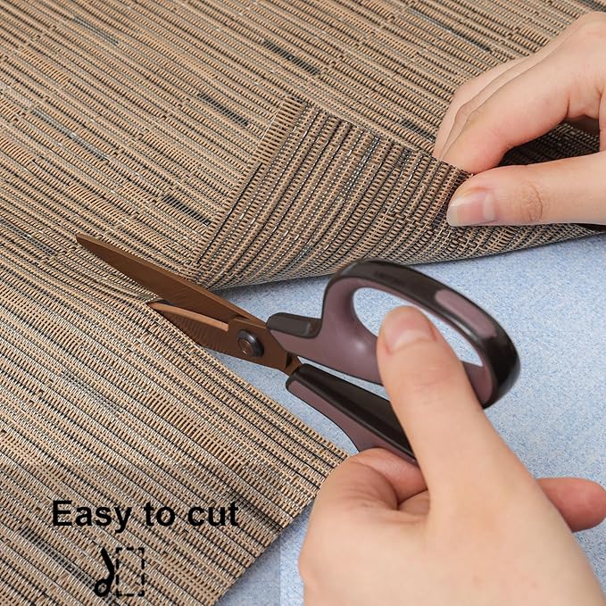 Myir JUN Placemats Set of 6, Vinyl Woven Placemats Place Mats Indoor Washable Table Mats Non-Slip Place mats for Dining Table (Light Brown, Set of 6)