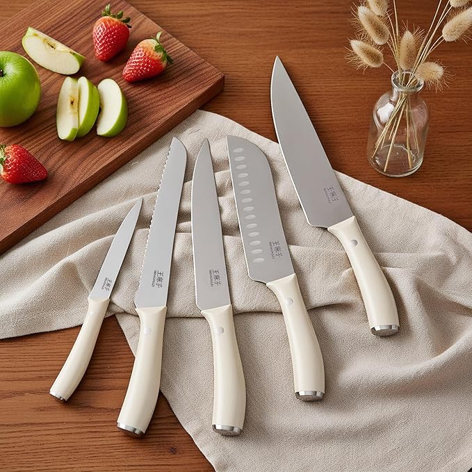 Premium Sharp Knife Set High Carbon Stainless Steel Forged Sharp Knives Set for Kitchen Rivet Ergonomic Handle Hundreds of Years of Masterful Craftsmanship(Ivory,15PCS)