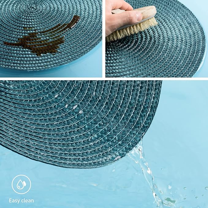 FunWheat Round Braided Placemats Set of 8 Place Mats for Dining Tables Woven Washable Non-Slip Table mats Small 13 inch(S Teal, 8pcs)