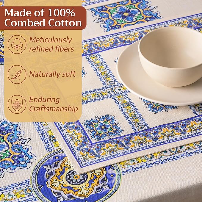 Maison d' Hermine Placemat 100% Combed Cotton Premium Cloth Placemats 13"x19" Washable Place Mats, Home, Kitchen, Dining, Cocktail Parties & Camping - Sciacca (Set of 4)