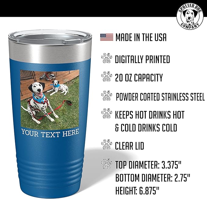 Personalized 20oz (17 Colors) Photo Picture Printed Insulated Stainless Steel Powder Coated Tumbler with Lid ??Customized Mother's Day Gift Gift for Him, Custom Coach Gifts Team Mom Dad (Royal Blue)