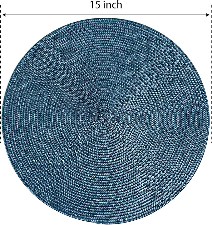 FunWheat Round Braided Placemats Set of 8 Place Mats for Dining Table Woven Washable Non-Slip Table Mats 15 Inch(Blue,8pcs)