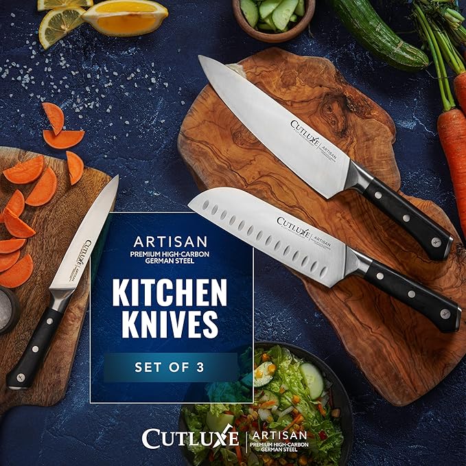 Cutluxe Chef Knife Set, 3 PCS Professional Chef's Knife Set ??Razor Sharp German Steel, Full Tang, Ergonomic Handles - Artisan Series