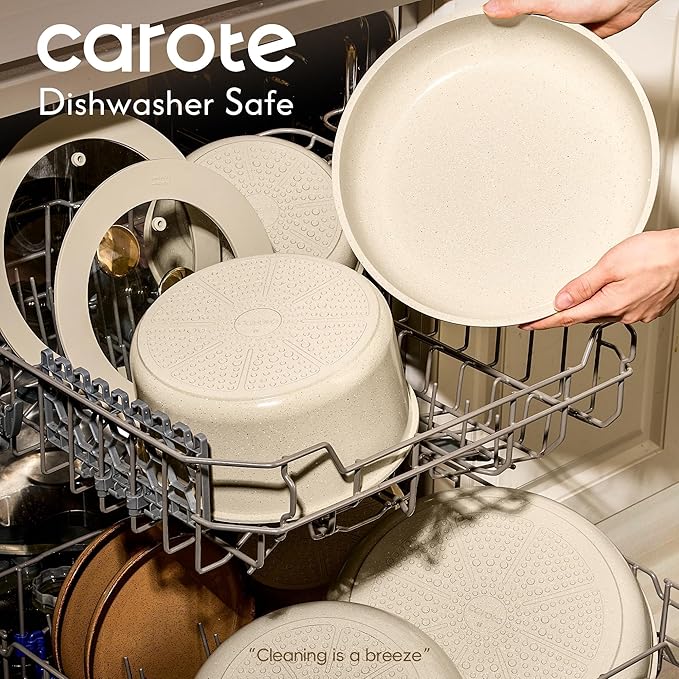 CAROTE 25PCS Ceramic Cookware Set, Pots and Pans set Non Stick, RV Kitchen Cooking Set Removable Handles, Oven Safe, Induction Cookware, Non-toxic Kitchen Cooking Set, PFAS and PFOA Free