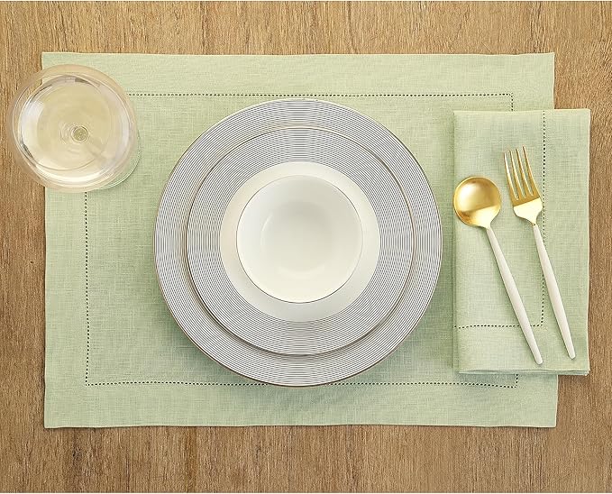 Solino Home Linen Cloth Napkins Set of 6-100% Pure Linen Sage Green Dinner Napkins 20 x 20 Inch for Winter, Spring, Easter, St Patricks Day - Classic Hemstitch, Handcrafted and Machine Washable