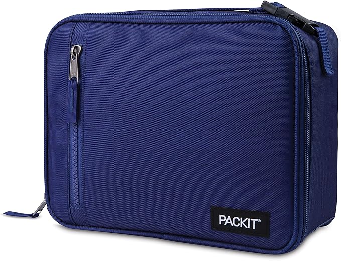 PackIt짰 Freezable Classic Lunch Box, True Blue, Built with EcoFreeze짰 Technology, Collapsible, Reusable, Zip Closure With Front Pocket and Buckle Handle, For Work Lunches and Fresh Lunch On the Go
