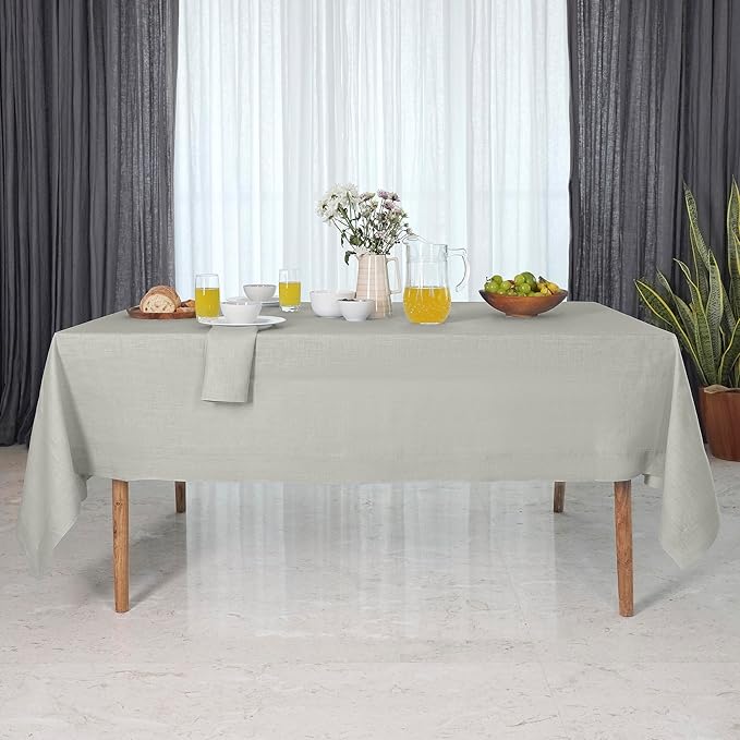 D'Moksha Homes Silver Grey Linen Tablecloth 60 x 84 Inch - 100% Pure Linen Table Cloth for Rectangle Tables - Machine Washable Cloth Tablecloth for Spring, Easter
