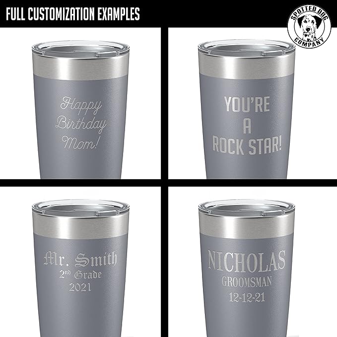 Personalized 20oz (17 Colors) Powder Coated Insulated Stainless Steel Tumbler with Lid, Custom Etched, Customized Text Message Name, Engraved Gift Idea Women Men Him Her, Your Text Here (Gray)
