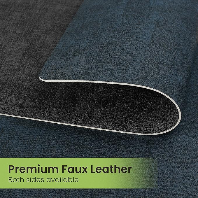 Fyvva Placemats Set of 6, Faux Leather Heat Resistant Wipeable Placemats, Dual Sided Waterproof Washable Table Mats with Coaster, Suitable for Kitchen, Dining, Table Decor (6, Black Navy Blue)