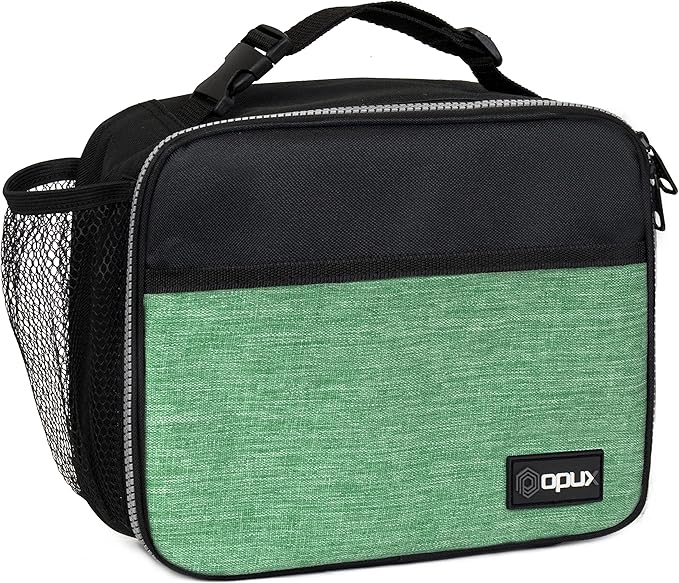 opux Insulated Lunch Bag Kids, Lunch Box for School Boy Girl, Leakproof Small Reusable Compact Soft Mini Cooler Bag, Toddler Small Lunch Boxes Kit Pail with Front Side Pockets (Green)