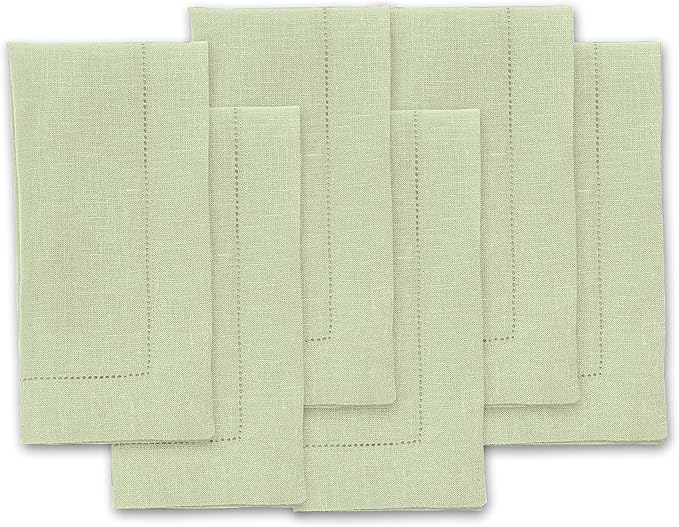 Solino Home Linen Cloth Napkins Set of 6-100% Pure Linen Sage Green Dinner Napkins 20 x 20 Inch for Winter, Spring, Easter, St Patricks Day - Classic Hemstitch, Handcrafted and Machine Washable