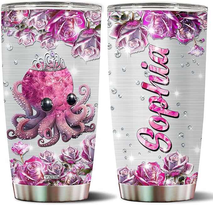 WONWIX Personalized Octopus Gifts for Women, Insulated Stainless Steel 20oz Coffee Cup Mug Tumbler Water Bottle, Great Gift Idea for Girls Wife Daughter, Christmas Birthday Mother's Day Valentine