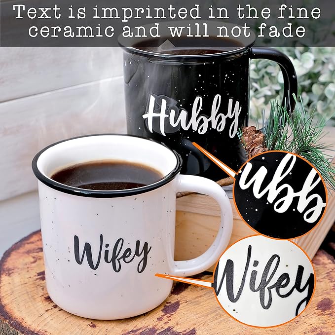 MAINEVENT Wifey Hubby Mugs Set of 2 Coffee Mug 11 Ounce, Husband Wife Gift, His Hers Coffee Cup