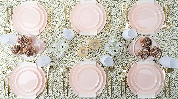 [30 Pack 6.3''] Pink Plastic Party Plates Edge Collection Premium heavyweight Elegant Disposable Tableware Dishes