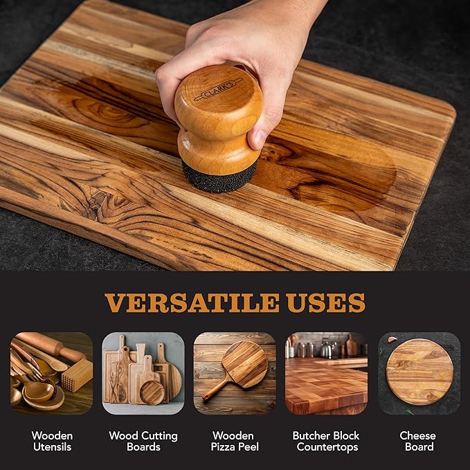CLARK'S Food Grade Mineral Oil & Wax Applicator for Round Wood Cutting Board, Butcher Blocks, Bamboo, and Utensils ??USA Maple Construction